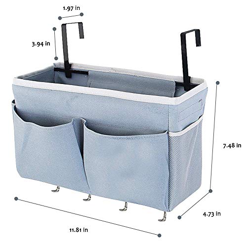 Whchiy Betttasche Bett Organizer Hängetasche Mit 4 Haken Hochbett Aufbewahrungstasche für Buch, Magazin, Spielzeug, Handy, Kopfhörer (Grau) - Image 3