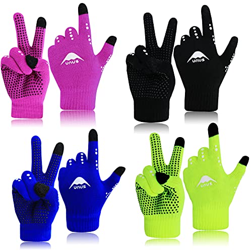 4 Paar Winter Handschuhe Kinder Strick Fahrradhandschuhe Touchscreen 4-12 Jahre Alt , Jungen Mädchen Winterhandschuhe Warm Winddicht Anti-Rutsch Thermo für Outdoor Sport Fahrrad Laufen (Mehrfarbig) Cover