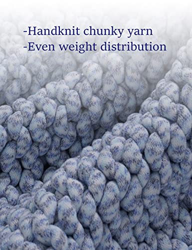 YnM Weighted Blanket, Handmade Chunky Knitted Design, Soft and Cozy, Temperature Regulating and Breathable, Machine Washable Throw for Sleep or Home Decor (Blue Fancy Yarn, 80x87 Inch, 25lbs)