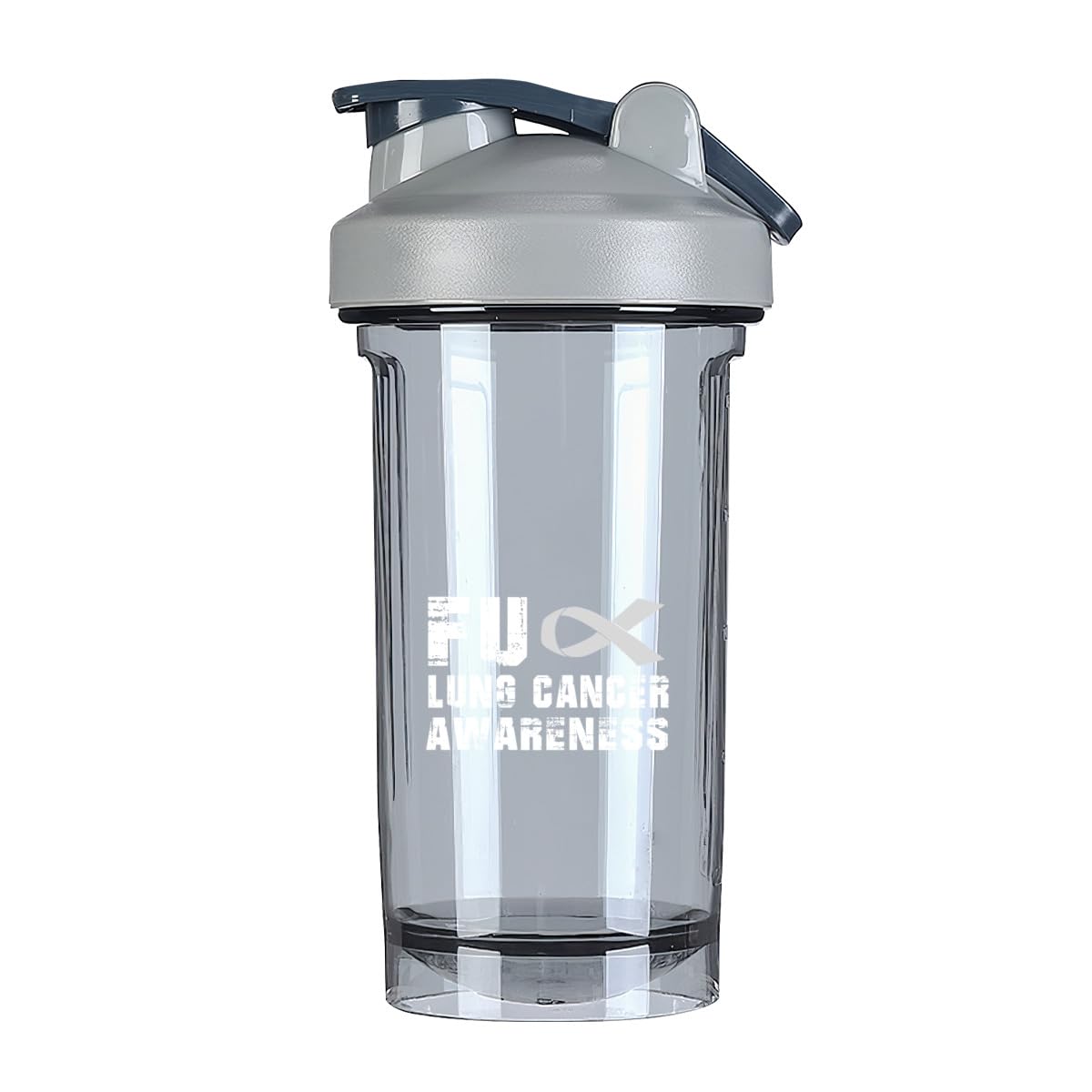 Fuck Lung Cancer Awareness 18 Ounce Shaker Bottle Drink Mixer Leak-proof Pre Workout Protein Shakes Meal Replacement Shakes Bottles 500ML/18 Oz Gray