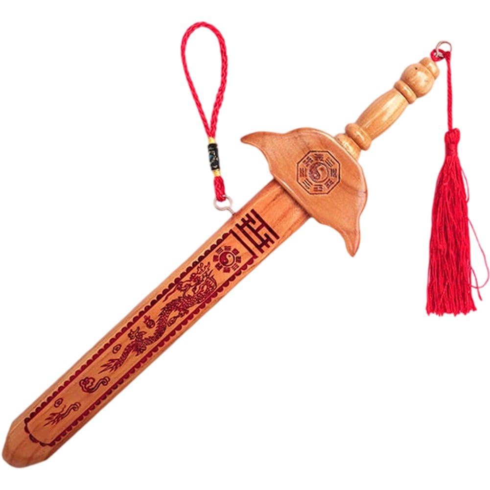 Sofezdo Traditional Chinese Peach Wood, Hand-carved Wood Pendant with Tassel Good Luck Amulet for Car Handbag Backpack