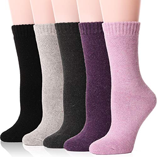 Womens Wool Socks Thermal Warm Heavy Thick Soft Fuzzy Work Winter Christmas Socks 5 Pack(Solid Color A)