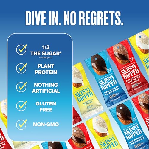 Image of SkinnyDipped Snack Attack Almond Variety Pack, 1.2oz Bags | 15 Pack | Crunchy Whole Almonds Thinly Dipped in Chocolate | Gluten Free | Plant Protein Snack Packs