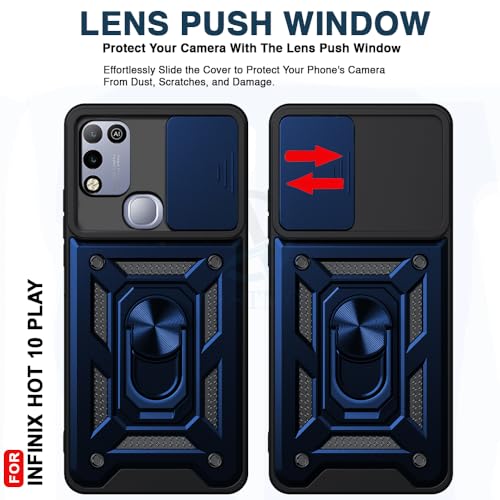 Image of AESTMO Tough Armor Infinix hot 10 Play Bumper Back Case Cover | Ring Holder & Sliding Camera Shield Cover | 360 Degree Protection Back Case Cover for Infinix hot 10 Play (Blue)