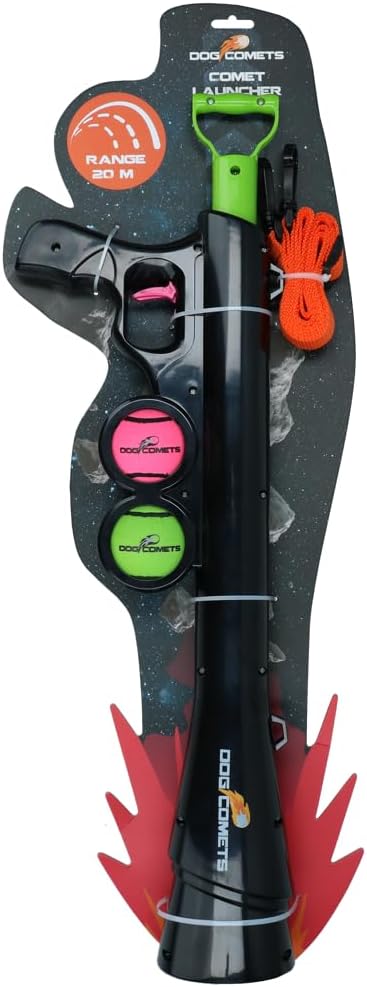 Comet Launcher - Ball Launcher - Includes Carry Strap and 2 Tennis Balls (M) - Up to 20 Metres Wide - Dog Toy - Ball Launcher