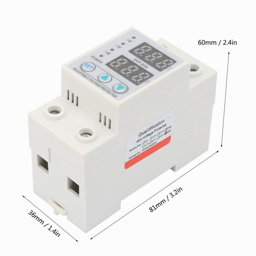 Protettore Corrente AC230V 63A Doppio Display LED Monofase Protezione Sovratensione e Sottotensione per Installazioni Elettriche Residenziali