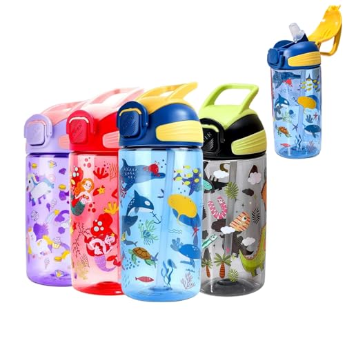 MHwan Botella Agua Niños, 550ml Robusta e Irrompible, Botella con Pajita Niños, Sin BPA, Hermosa Cantimplora Infantil Adecuada para Viajes Escolares, Portátil Botellas de Agua para Niños