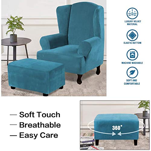 Reposapiés funda otomana elástica rectangular grande azul para cubrir pedales 7