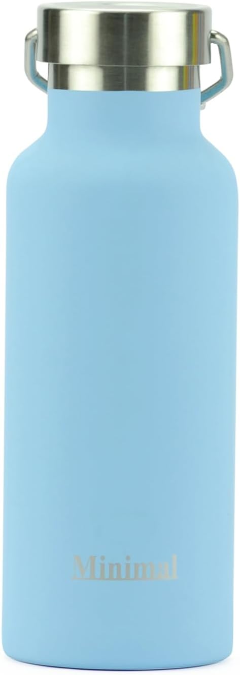 Minimal Stainless Steel Double Walled Vacuum Insulated Water Flask Water Bottle - Triple Insoluated, All Metal Parts, No Plastic, Large Opening, Large Handle (25oz, Limpet)