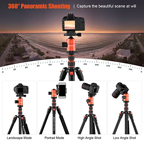 GEEKOTO 77'' Aluminum Camera Tripod, Foldable DSLR Tripod for
