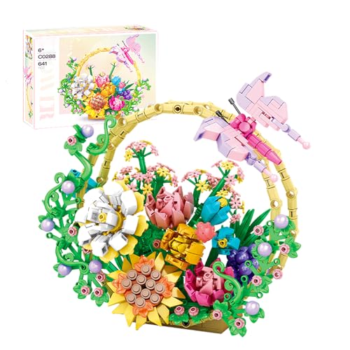 Ranedo Kit de ramo de flores, kit de construcción de ladrillos, 635 piezas, flores artificiales