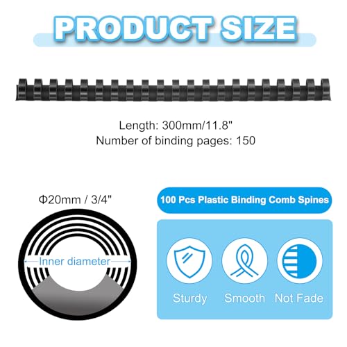 PATIKIL Pentes de encadernação de plástico de 20 mm (3/10.2 cm), 100 peças, 21 anéis, pente para enc