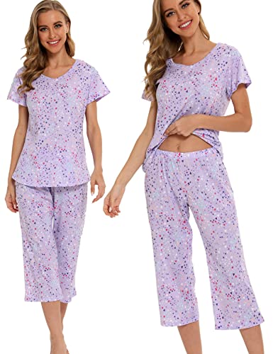 Enjoynight Women's Cute Sleepwear Tops With Capri Pants Pajama Sets(Large,Pu) Purple #TOP1