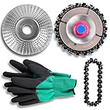 Wood Carving Chain Disc (4 Inch, 22 Teeth, Replacement Chain) & Grinder Shaping Disc (3-5/16' Dia, 5/8' Bore),Double Saw Teeth Shaper, Angle Grinder Attachments for Woodworking with Protective Gloves