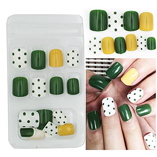 AddFavor 24 Pcs Press On Nails Short Square Fake Nails Full Cover Acrylic False Nails Tips for Women and Girls (Green)