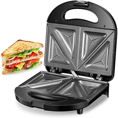 Preisvergleich Produktbild Kealive Sandwichmaker, Sandwichtoaster(750W, Antihaftbeschichtet, Muschel Edelstahl, Antihaftbeschichtung), Tisch-Grill mit 2 Kontrollleuchten, Schwarz