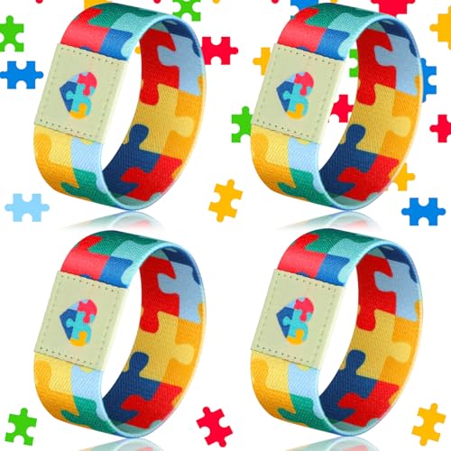 3 Pcs Autism Awareness Bracelet Wristband Elastic Puzzle Autism Jewelry Stretch Bracelet Gift for Women Men Colorful Motivational Jewelry for Adults