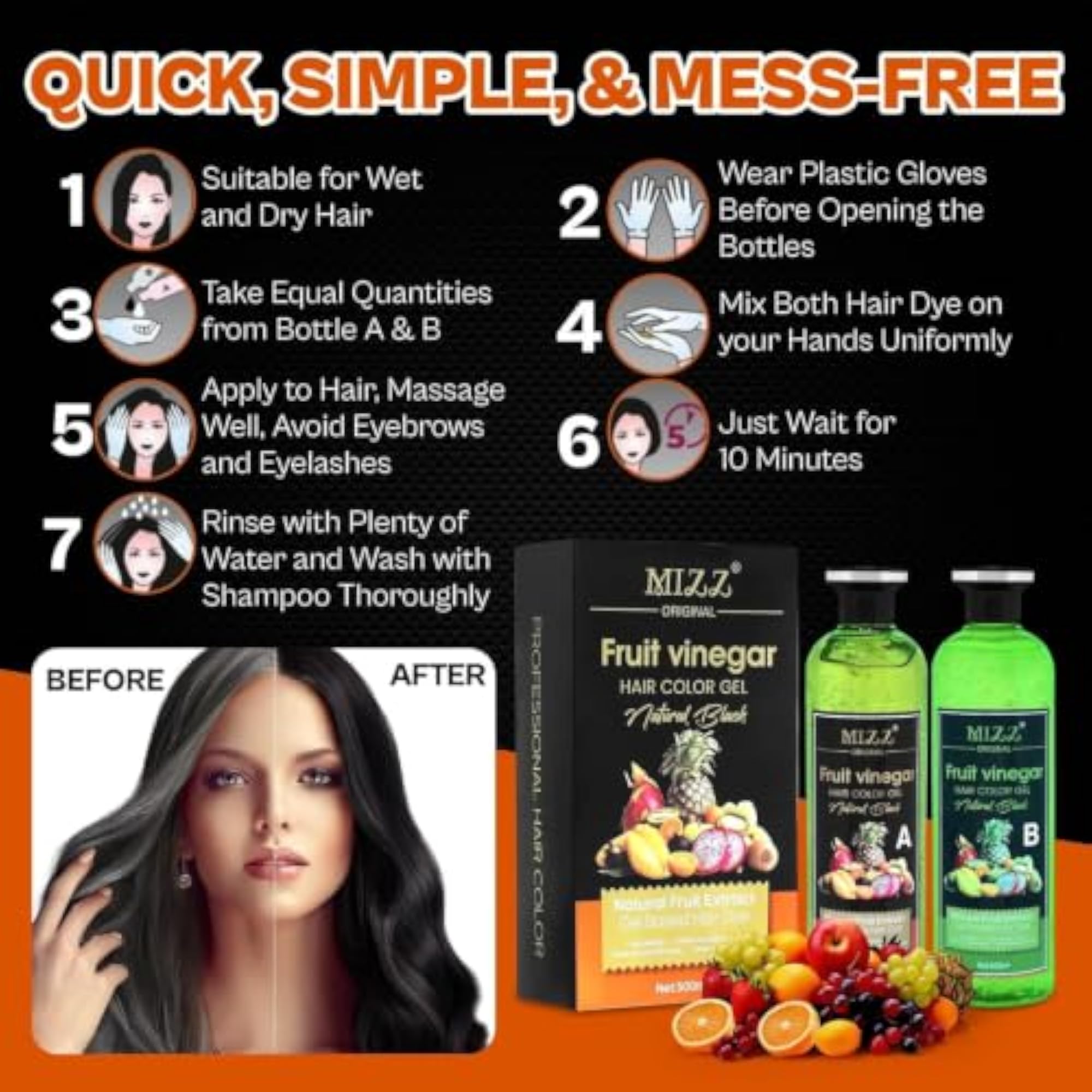 Mizz Natural Fruit Vinegar Hair Dye Color for Both Men & Women