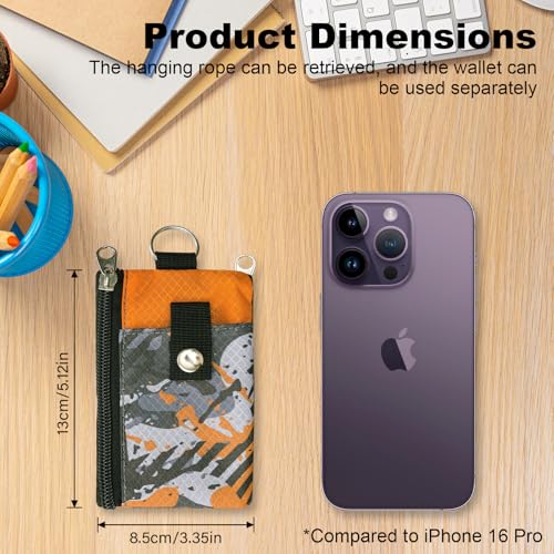 Image of Minimalist RFID Wallet with Lanyard, Multi-functional ID Case with 2 Zipper Pockets and Key Chain for Men and Women, Tactical Badge Pouch Cards Holder, Coin Purse for Travel Sports - Two-Tone