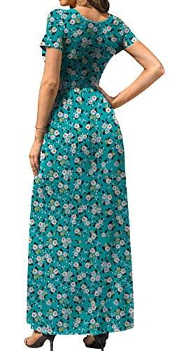 Image of DB MOON Womens Casual Plus Size Maxi Dresses Short Sleeve Empire Waist Long Dress with Pockets(Daisy Blue Green, XL)