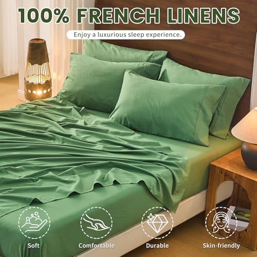 Image of Bedlifes 100% French Linen King Bed Sheet Set - 16 inch Deep Pocket, 4-Piece | Soft & Durable, Breathable & Cooling, Pure Flax Linen, OEKO-TEX Certified, Moisture-Wicking, Easy Care, Machine Washable