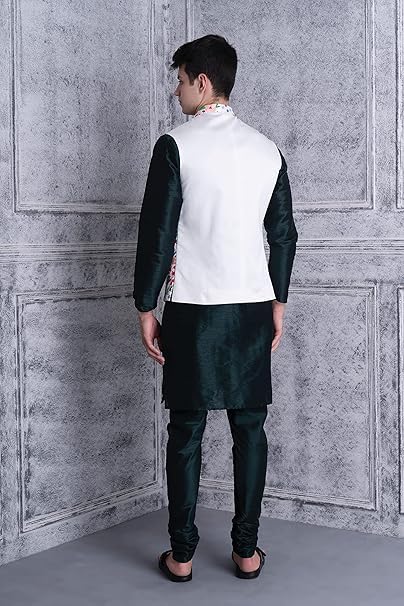 Image of Uri and MacKenzie Men's Silk Blend Kurta Pyjama with Stylish Embroidered Ethnic Jacket