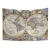  YongFoto 100x70cm Mapamundi Tapiz colgar de la pared, Antiguo Continente Oceano Mapa Tierra Dom Medieval Religioso Pintura Lección electrónica Enseñar en línea Tapiz para escuela Aula Dormitorio