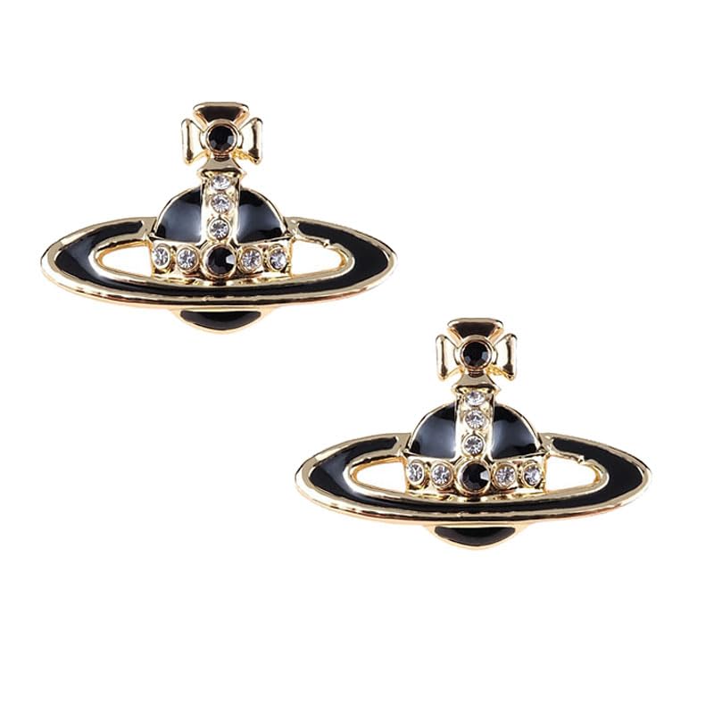 Saturn Earrings for Women Aesthetic Cubic Zircon Silver Saturn Planet Stud Earrings Fashionable Saturn Planet Pendant Earrings Classic Saturn Planet Gold Zircon Inlaid Saturn Earrings Jewelry Gift (Gold Black)