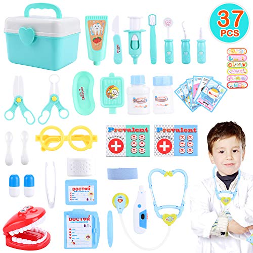 joylink 37 Pezzi Valigetta Dottore Bambini, Kit Medico Giocattolo Gioco di Ruolo,Stetoscopio con Luci e Suono, Giocattoli Dottore per Toddlers 3 Anni