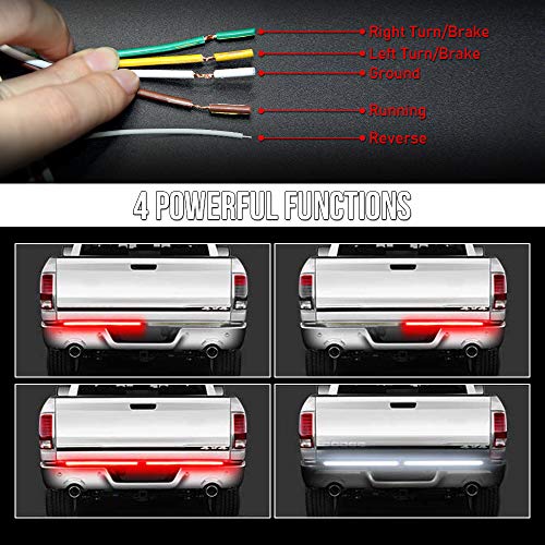 Opl5 Triple Tailgate Light Bar 60 Inch Waterproof [Aluminum Casing] No Drill Install Red Turn Signal, Full Function-Brake/Running, Reverse Lights For Pickup Truck Suv Rv (60 Inch Red Turn Signals) #TOP1