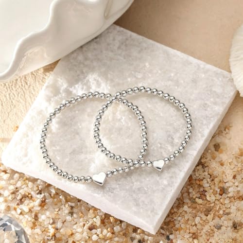 Image of 2Pcs First Day of Kindergarten Preschool Bracelets for Mommy and Me, Matching Heart Beaded Bracelets for Mother Daughter