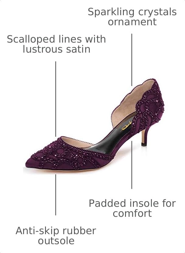 Image of XYD Women's Pumps, Elegant Pointed Toe, D'Orsay Kitten Low Heels, Rhinestone Studs, Slip-On Satin Shoes for Wedding