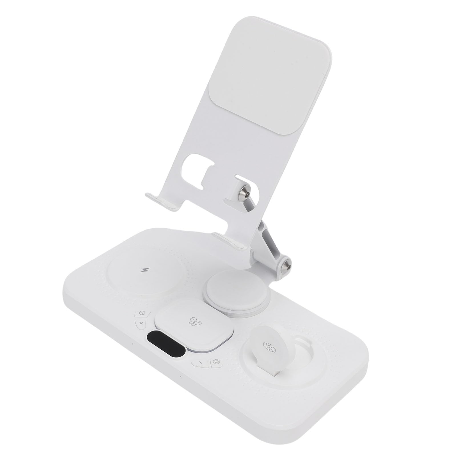 Chargeur sans Fil 6 en 1 pour et, Station de Charge Rapide 15 W avec Horloge Numérique, Lumières Réglables en 6 Couleurs, Support Pliable pour Séries 16/15/14/13/12 et Montre 1-10 (White)