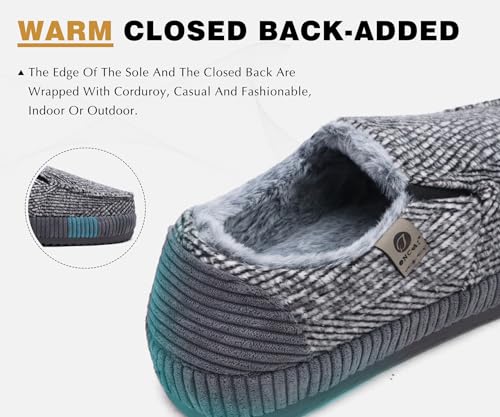 Image of ONCAI Mens Clog Slippers with Arch Support Stripe Faux Fur Cotton-Blend High-Density Memory Foam Warm House Slippers Slip-on Indoor Outdoor Rubber Sole Size 7-16