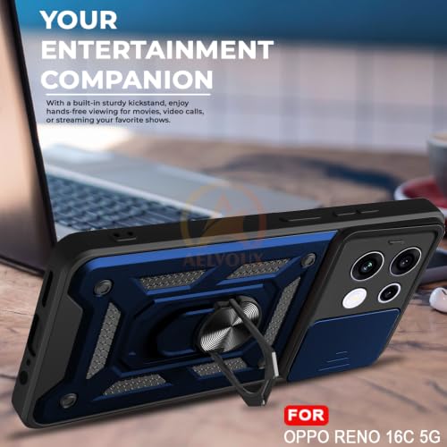 Image of Armor Bumper Back Cover Case for Oppo Reno 16C 5G Rotating Camera Cover, Ring Holder & Kickstand | Heavy Duty & 360 Degree Protection Back Cover for Oppo Reno 16C 5G (Blue)