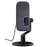 KRUX Empy, USB-Mikrofon, Kondensatormikrofon mit 4 Richtcharakteristiken (Niere, Kugel, Acht, Stereo), 24-Bit/96kHz, RGB-Beleuchtung, Touch-Mute, Gain-Regler, Stoff-Design, Schwarz