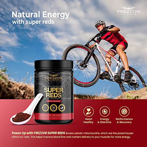 Frezzor Super Reds Powder With Uaf1000+, All-Natural New Zealand Red Superfood With Essential Red Fruits, Veggies, Berries & Beets, Antioxidants, Enzymes, Energy Drink, 300 Grams, 30 Serves, 1 Jar #TOP4
