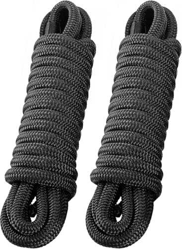 PACTHSD 2 Pack 3/4" x 35' Dock Lines - Marine Grade Nylon Boat Rope with 18" Loop for Docking and Mooring - Double Braided Boat Lines, High Strength, Easy Handling, Heavy Duty, Fray Resistant - Black