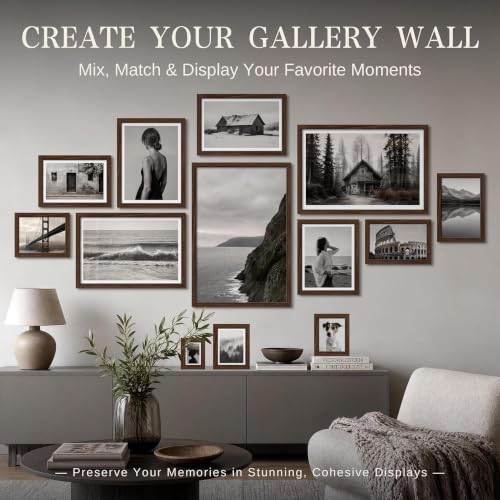 Image of VCK 24x36 Poster Frame Set of 6, Elegant Brown Wood Picture Frame | 1.1in Wide Border, Wall Hanging, HD Plexiglass, Multi-Directional Display Wall Art, Large Poster, Home Decor, Photo Wall