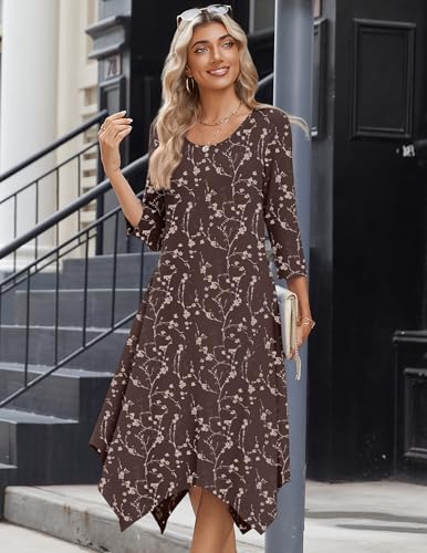 Image of Zeagoo Midi Dresses Women 2026 Dress 3 /4 Sleeve Casual Dresses with Pockets A Line Summer Beach Sundress