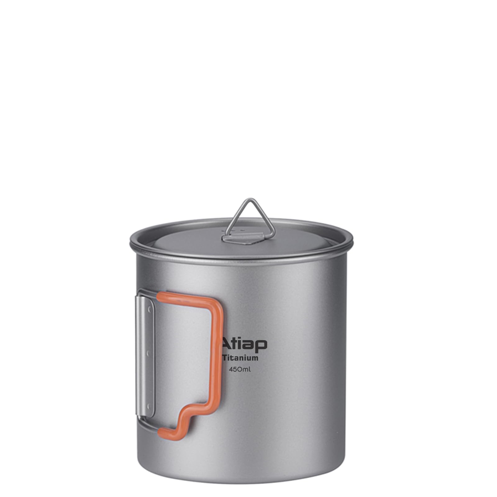 Tasse de camping portable en titane ultra légère avec couvercle et poignée pliable en plastique, portable et légère pour le camping, la randonnée, la randonnée (450 ml)