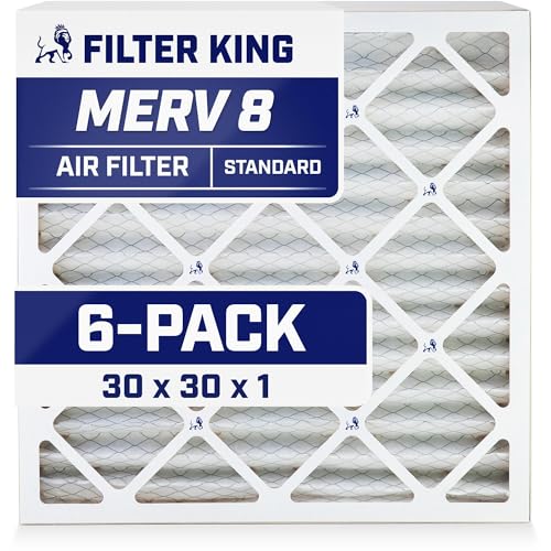 Filter King 30x30x1 Air Filter | 6-PACK | MERV 8 HVAC Pleated A/C Furnace Filters | MADE IN USA | Actual Size: 29.5 x 29.5 x .75"