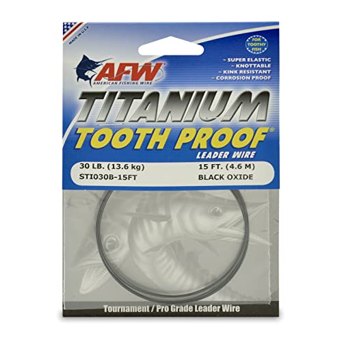 AFW Titanium Tooth Proof, Single Strand Leader Wire, 30 lb, 15 ft
