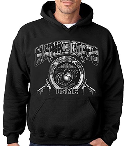 Lucky Ride Marine Corps Hoodie Big Logo Marines Hooded Sweatshirt USMC Black,X-Large