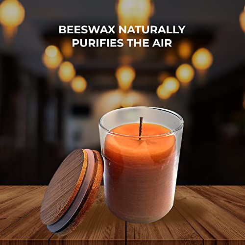 Beethelight Beeswax Jar Candle With Bamboo Lid - Smokeless Unscented Candle - 52 Hours Burn Time - All Natural 100% Pure Beeswax Candle - Handmade Decorative Jar Candle #TOP2