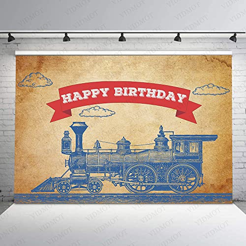 Vidmot Vintage Train Backdrop Train Themed Birthday Party Background For Kids 7X5Ft Photo Booth Banner For Cake Table Supplies Bjlsvv786 #TOP1