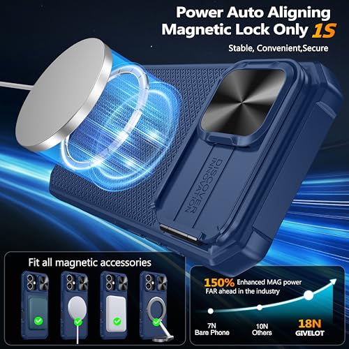 Image of Magnetic for iPhone 17 Case [Slide Camera Cover] [Compatible with Magsafe] [Kickstand] [Military Grade Protection] Shockproof Rugged Case for iPhone 17,Blue