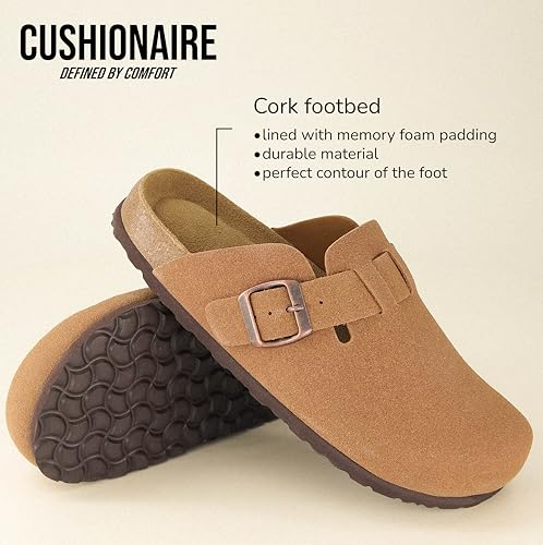 Image of CUSHIONAIRE Hana Womens Clogs | Comfortable Vegan Suede Clogs for Women | Slip On Potato Shoes with Cork Footbed & Arch Support | Memory Foam, Wide Widths Available