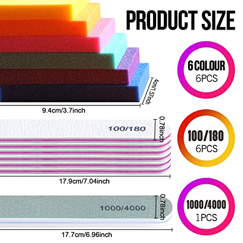 Nail Buffer File, Fandamei Professional Nail Tools Kit With 6Pcs Rectangular Nail Buffer Block, 6Pcs 100/180 Nail Files And 1Pcs 1000/4000 Nail Buffer. Nail Buffer File Kit For Nail Care #TOP1
