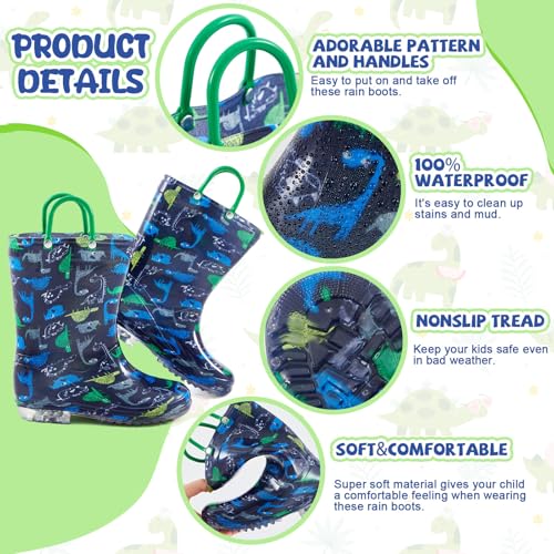 Boys Rain Jacket and Boots Set Kids Rain Coat with Detachable Hood Windbreaker for Toddler Windproof Waterproof3